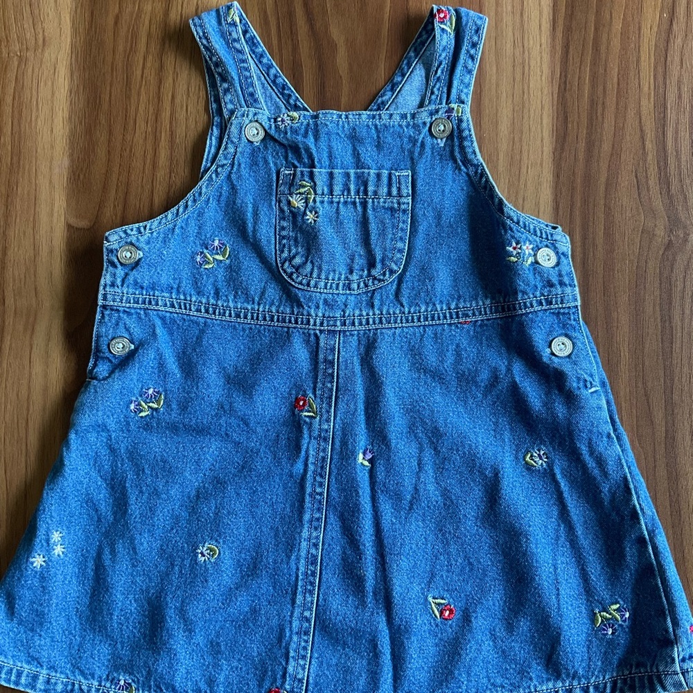 Vintage Old Navy 18-24M Floral Embroidered Denim Dress